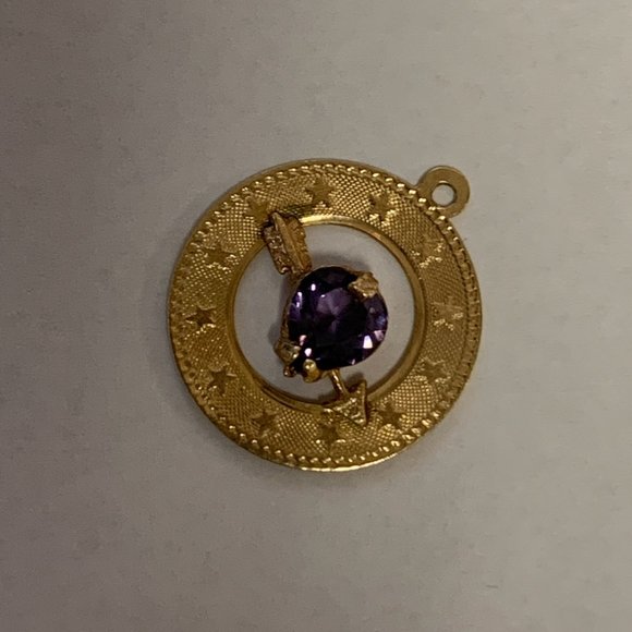 14K Yellow Gold Purple Cubic Zirconia Star Disc Pendant - Picture 6 of 7